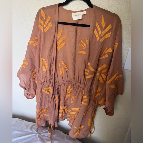 Maeve by Anthropologie Oversized Boho Adriene Embroidered Kimono Top SIZE XS/S - Picture 5 of 10